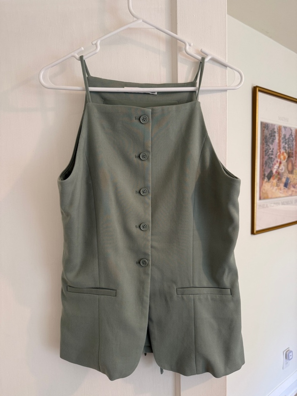 Abercrombie & Fitch Square Neck Strappy Detail Longline Top In Green